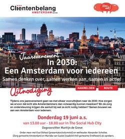 Afbeelding uitnodiging jaarevenement 19 juni 2025 met de skyline van Amsterdam